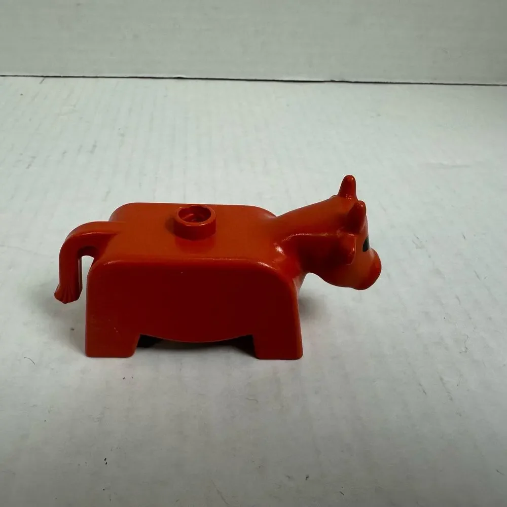 Vintage Duplo Bull Figure Farm Animal Toy Block Brown Red